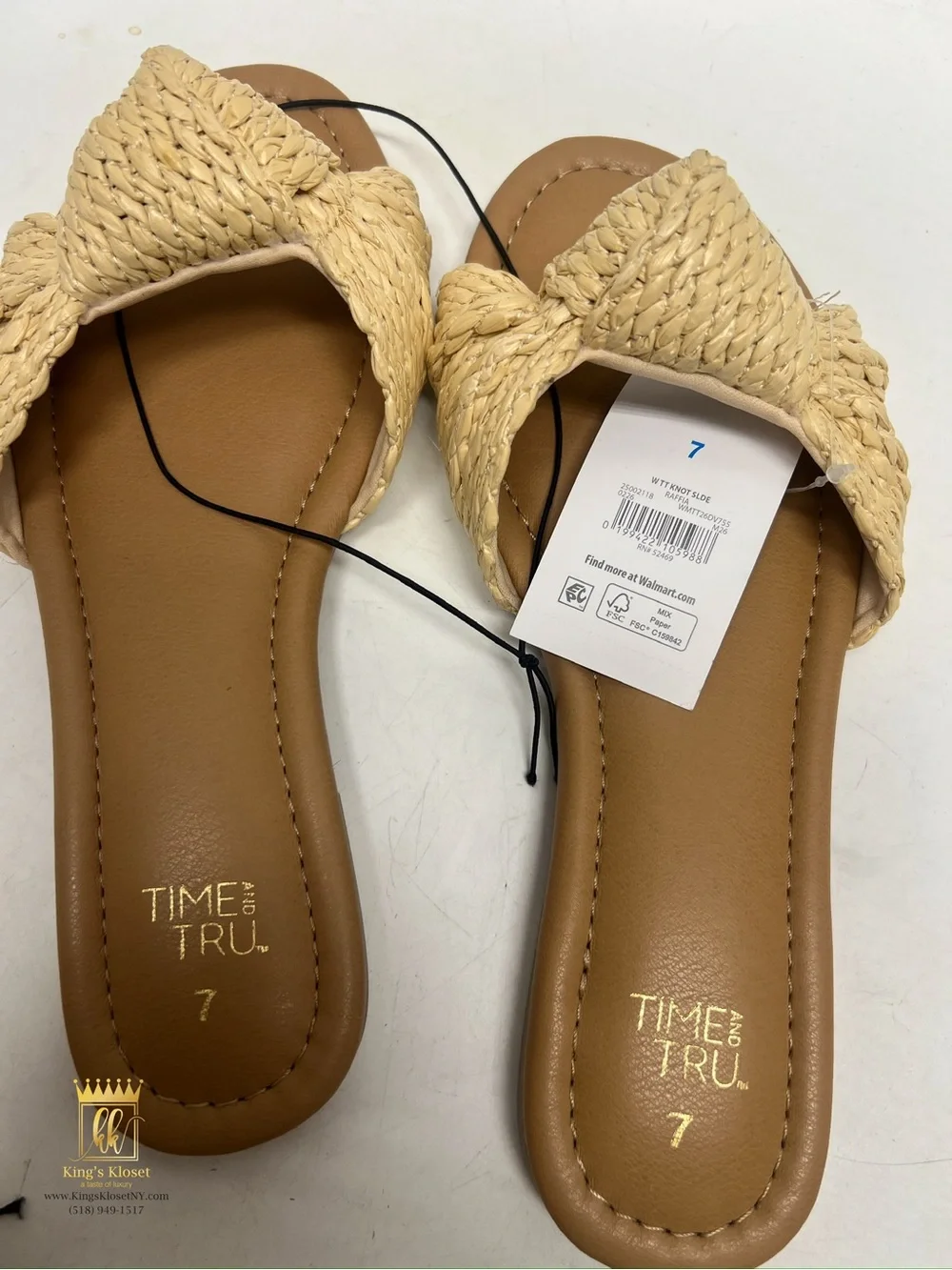 Time and Tru Tan Slide Sandals with Braided Knot Strap